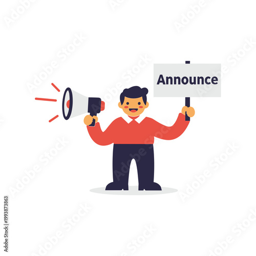 Man with Megaphone and Announcement Sign - Communication and News