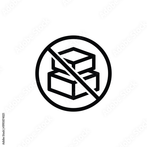 Prohibited symbol illustrates that stacking boxes is not allowed in this specific storage environment.