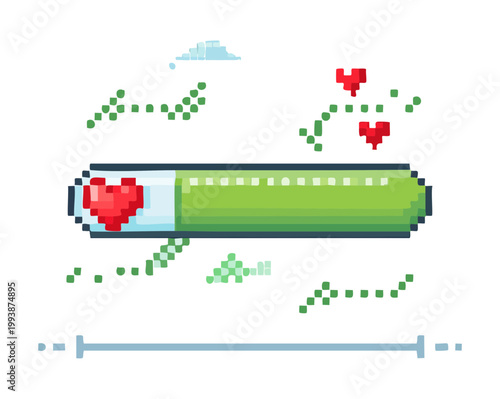 floating health bar pixel art graphic for player status indicators and energy level UI elements for retro style mobile platformer game apps