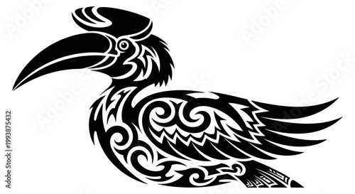 Tattooed Bird with Large Beak.