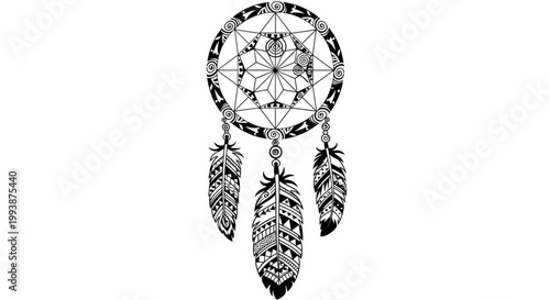 Dreamcatcher with feathers and web.