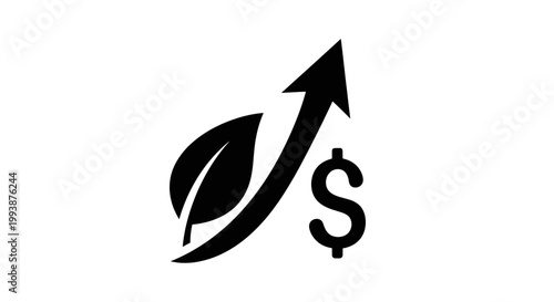 Eco friendly business growth icon upward arrow dollar sign and leaf