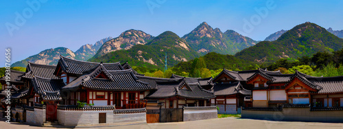 Canvas Print Korean Culture Series: Seoul spring panoramic landscape at Eunpyeong Hanok Villa
