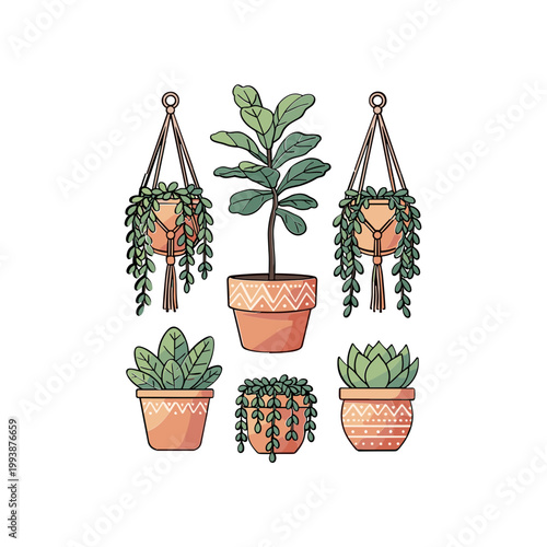 Pixel Art Houseplants Collection: Hanging Pots, Potted Plants & Succulents