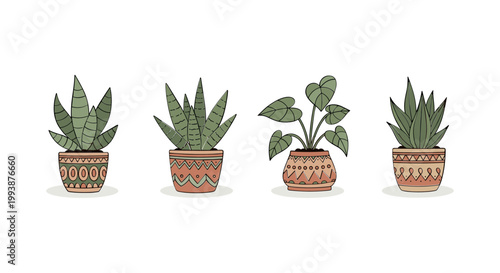 Pixel Art Houseplants Collection: Succulents and Monstera in Decorative Pots