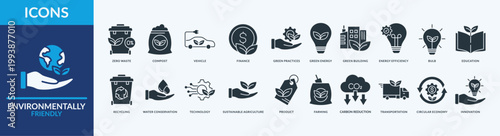 Environmentally Friendly - Icon Collection. Thin Glyph Solid Set contains such Icons as carbon reduction, green building, water conservation and more. Simple web icons set