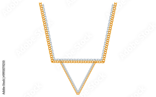 Stunning Gold Silver Chain Isolated On White Background, Antique Jewelry Vector Illustration.