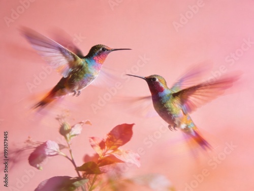 hummingbirds in flight with motion blur effect