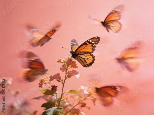 Etheral dynamic monarch butterflies scene