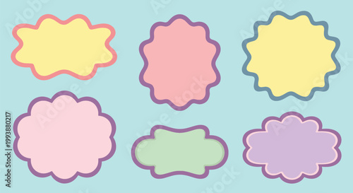 Set of pastel ornate label frames with soft rounded shapes for badges tags and decorative design