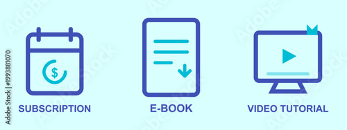 Digital learning resources subscription e book and video tutorial icons