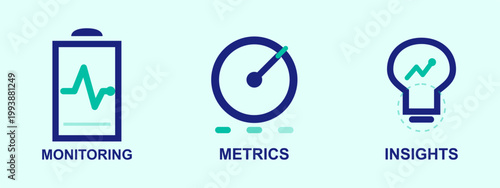Visual representation of data monitoring metrics and insights with icons