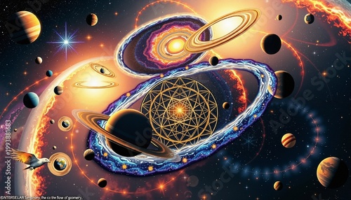 Cosmic Geometry Symphony with Planets and Celestial Elements