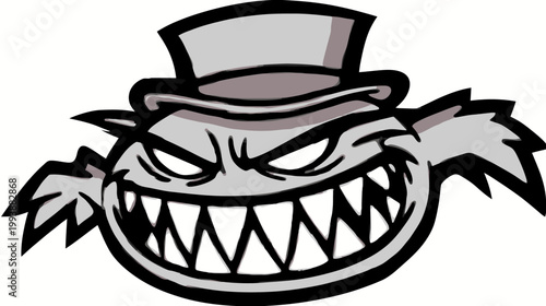 Cartoon monster with top hat and spiked teeth illustration