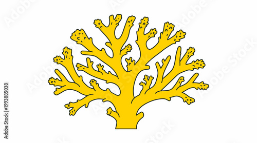 Yellow Coral Branch Illustration for Marine Science and Decoration