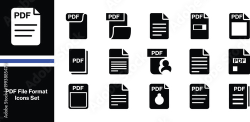 PDF file format icons set. PDF file download symbols.