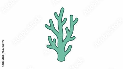 Illustration of a Green Coral Branch with a Rounded Outline
