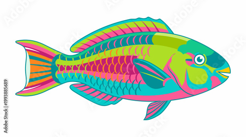 Vibrant Tropical Parrotfish Illustration for Marine Life and Underwater Themes