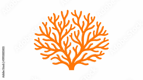 Orange Coral Branching Pattern on White Background Simple Flat Design