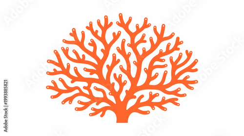 Stylized Orange Coral Branching Underwater Sea Life Illustration