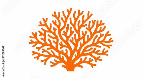 Bright Orange Coral Silhouette Branching Out in an Intricate Organic Pattern