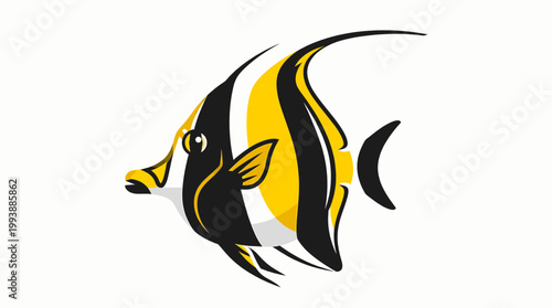 Stylized Moorish Idol Fish with Bold Black Yellow and White Stripes