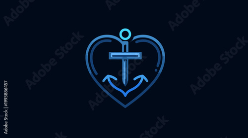 Abstract illustration of heart shape with cross anchor symbol dark background