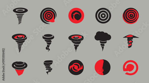 Abstract tornado and vortex icons set on gray background graphic design