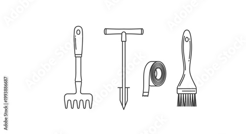 Gardening tools on a white background.