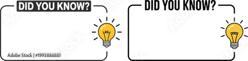 Did you know text frames with yellow light bulb for educational trivia or information boxes in a clean minimalist black and white style