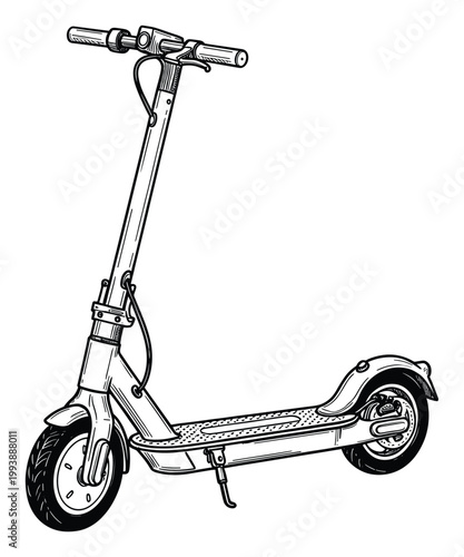 Electric scooter black outline drawing for urban mobility concepts and modern transportation projects
