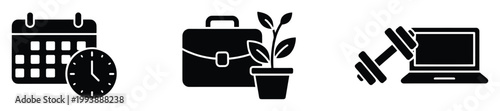 Essential icons for daily productivity, worklife balance, and personal wellness activities for digital media
