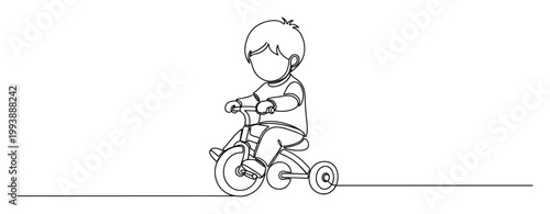 Happy young child riding a pedal tricycle for fun and exercise, perfect for childrens activity themed content