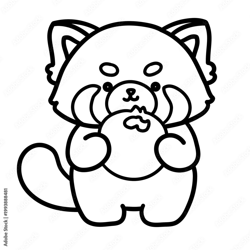 Fototapeta premium red panda cute kawaii line art drawing page