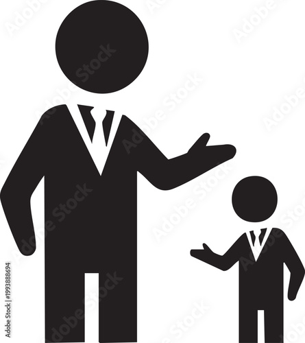 Business mentorship icon with professional figures in suits gesturing