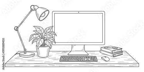 Modern home office workspace with computer monitor and desk accessories for remote work and study needs