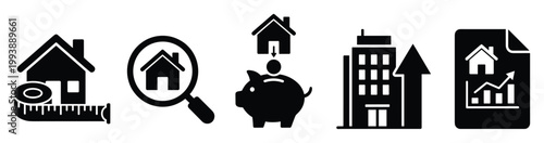 Real estate housing property icons set for home measurement search finance growth and investment applications