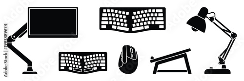 Ergonomic office equipment collection for comfortable and productive workspace setup and health benefits