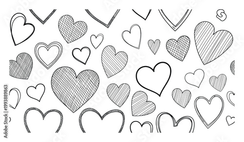 Assortment of handdrawn heart shapes symbolizing love and romance, excellent for various graphic design projects