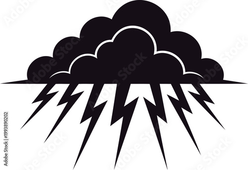 Blackcloudwithlightningboltsweathericonsymbolgraphicillustration