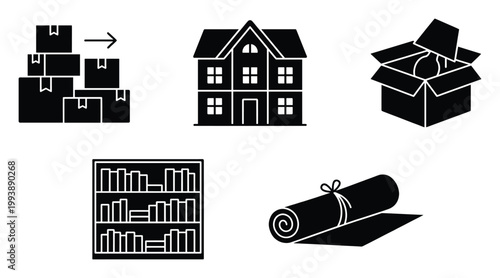 Moving and storage concept icons for real estate business logistics packing and educational document purposes