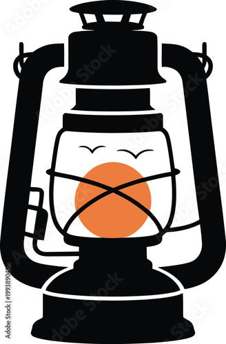 Vintage lantern with orange flame and glass enclosure  home decor lighting