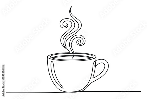 Elegant single line drawing of a steaming cup suitable for various culinary themes and minimalist logo designs