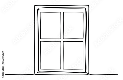One line continuous drawing of a classic four pane window frame perfect for elegant minimalist design projects