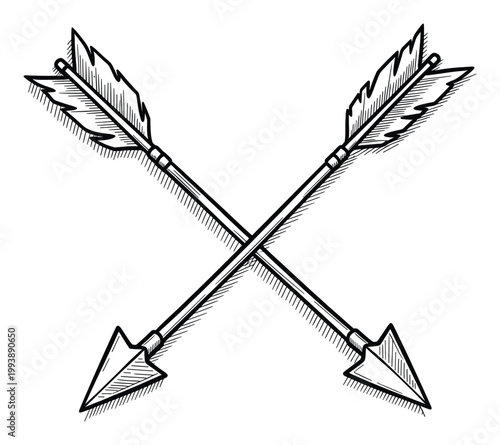 Crossed arrows handdrawn in a classic line style make a versatile graphic element for badges or logos