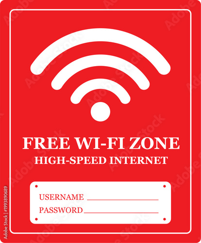 ree Wi-Fi zone sign set with high speed internet connection labels.Wi-Fi hotspot stickers with username and password login fields.