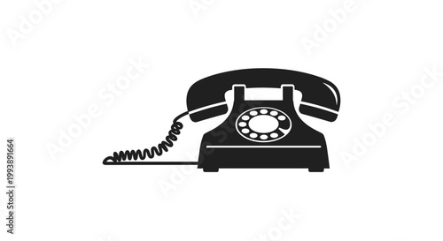 Retro Rotary Dial Telephone Silhouette, Vintage Communication Device Icon
