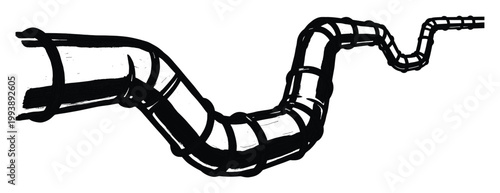 Textured heavy brush stroke forming a flexible undulating pipe segment ideal for contemporary visual media needs