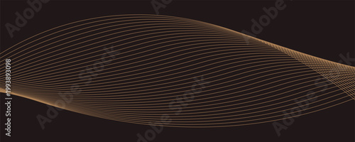 Luxurious gold abstract waves on a dark brown background, featuring elegant curved lines and glittering shine.