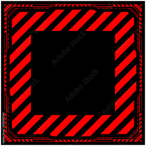 サイバー警告フレーム 正方形 レッド 危険アラートUI枠 ベクター素材 / Cyber Warning Frame Square Red Alert UI Vector